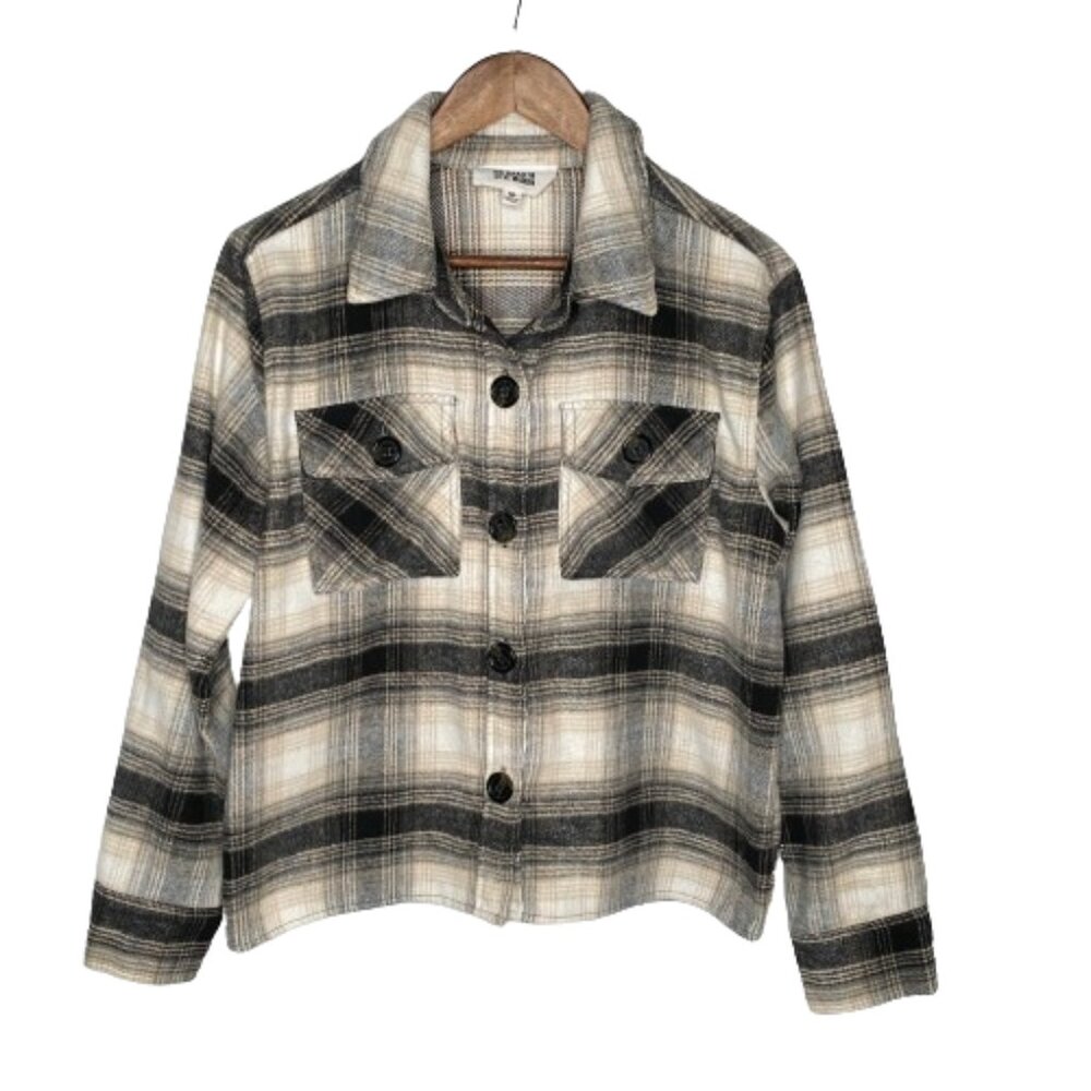 BB Dakota Steve Madden Womens Flannel Plaid Shacket Size M Earthy Granola Girl